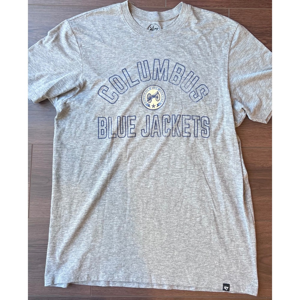 47 Brand Columbus Blue Jackets NHL T-Shirt Mens Medium Grey Heather Cannon Logo